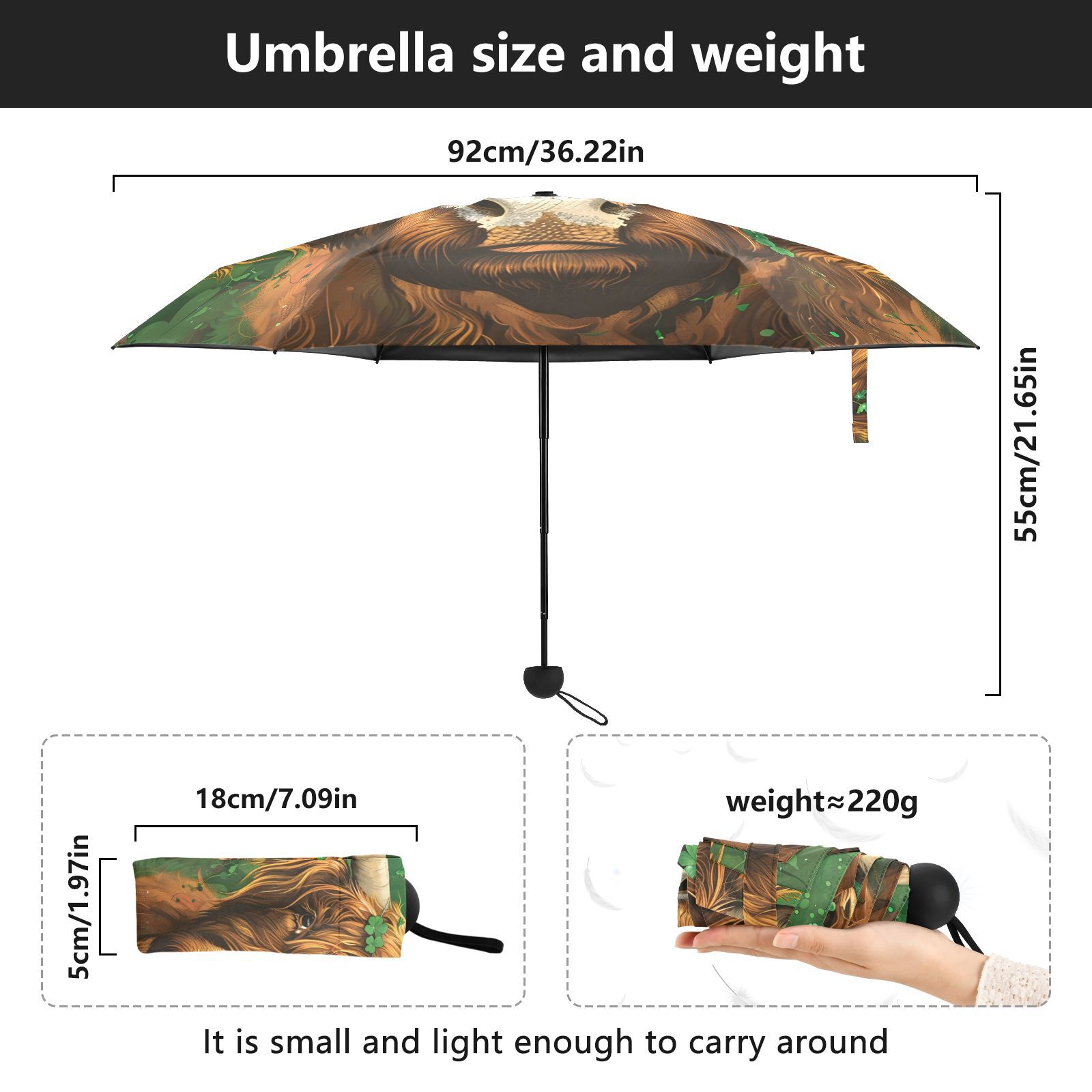JSTEL Highland Bull Four Leaf Folding Umbrella for Rain Sun Travel Mini Lightweight Compact Umbrellas