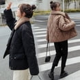 thumbnail image 3 of Winter diamond grid cotton jacket women's short fur collar cotton jacket thick coat loose small bread jacket cotton jacket, 3 of 6