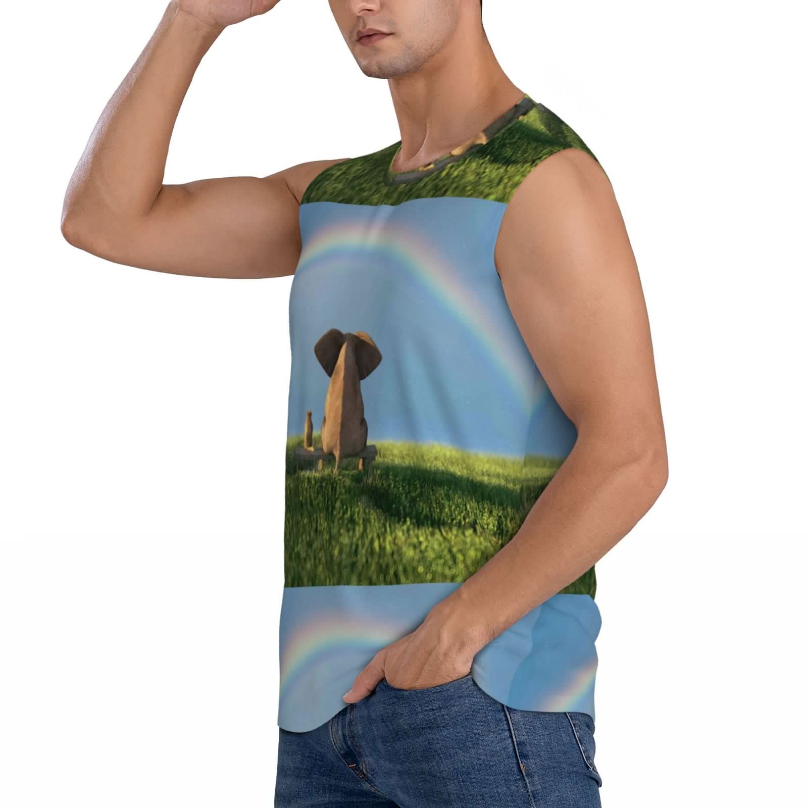 thumbnail image 3 of Disketp Elephant Dog Sitting Under The Rainbow Sleeveless Tshirts For Men, Muscle Shirts For Men Dry Fit Tank Top-Xx-Large, 3 of 8