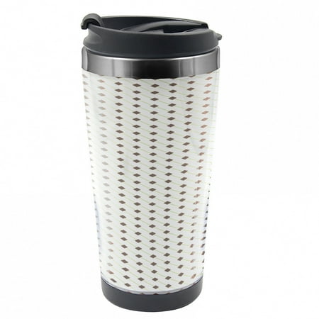 

Geometric Travel Mug Squares on a String Steel Thermal Cup 16 oz by Ambesonne
