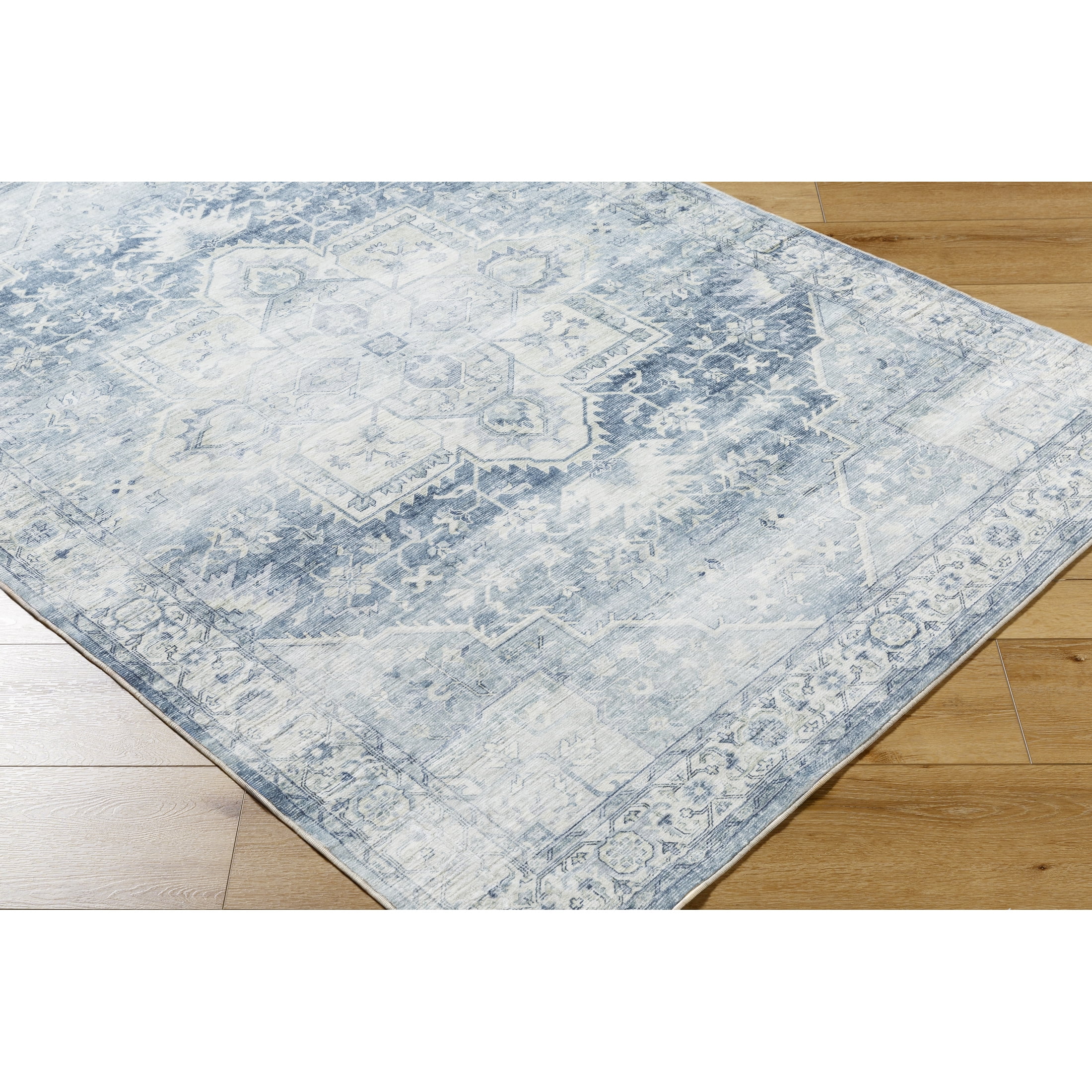 Livabliss Washable Rugs for Living Room, 3x5 Lavable Traditional Powder Blue Area Rug, Bedroom Dining Room Home Decor Stain Resistant Carpet (3'6" x 5'6")