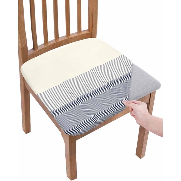 Black Beige Striped Chair Seat Covers for Dining Room Stretch Chair Seat Covers Set of 4, Farmhouse Stripes Chair Seat Protector Cushion Slipcovers for Kitchen Restaurant Office
