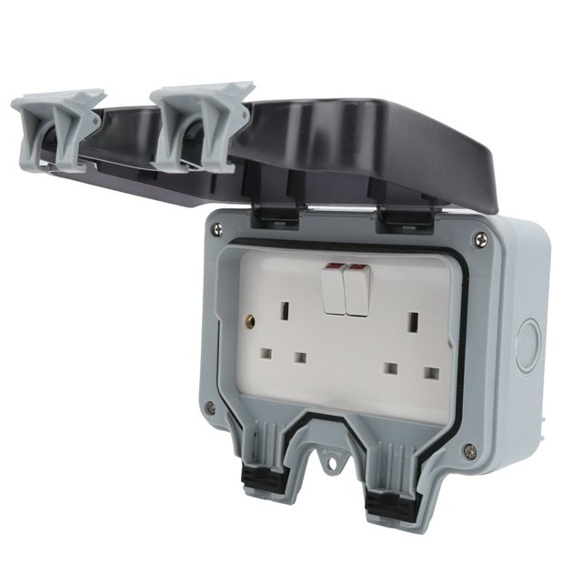 HLONK Outdoor Waterproof Socket Box Wall Rainproof Electrical Outlets Control Components UK Style 220V