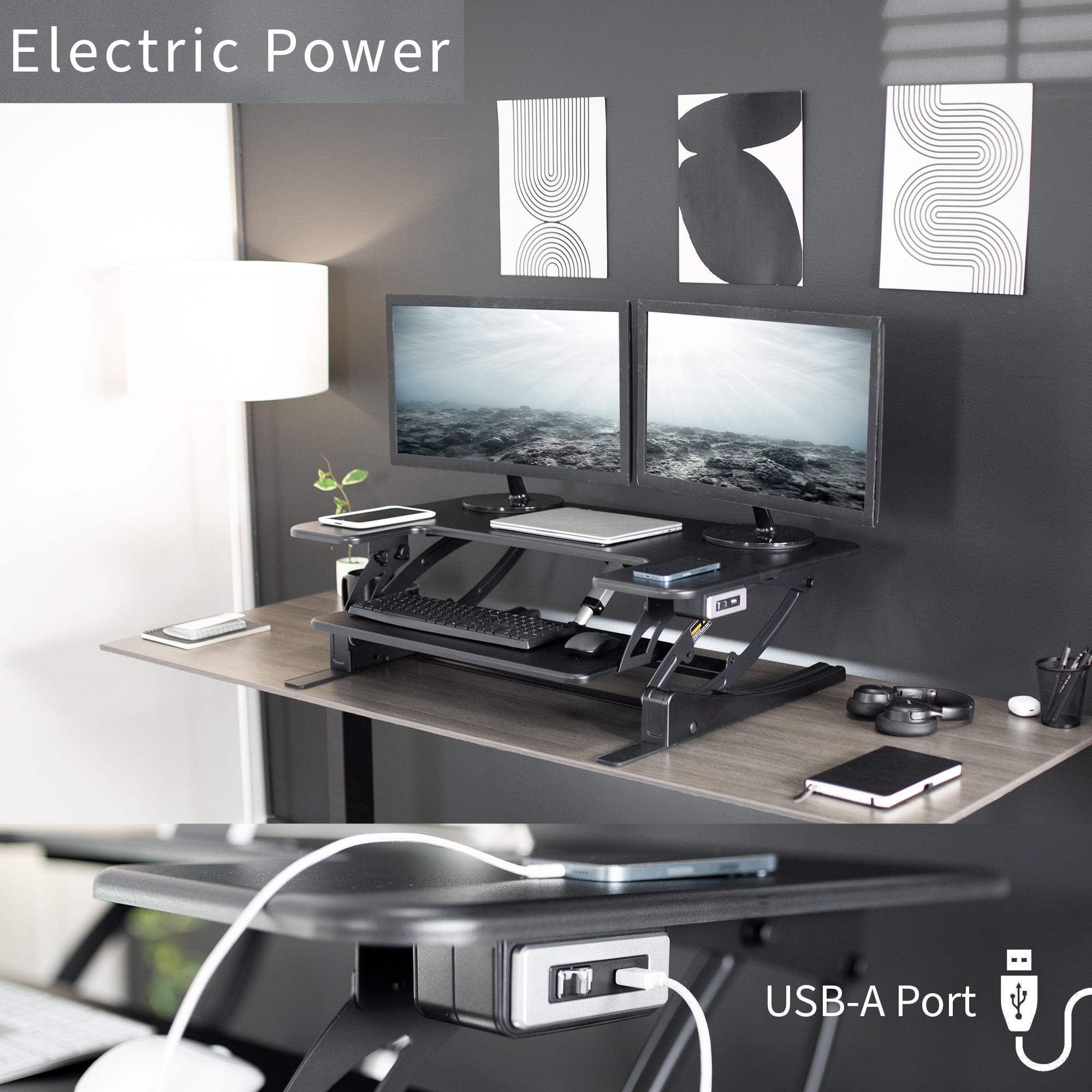 VIVO Electric Height Adjustable Standing Tabletop Desk Converter w/ USB 36"