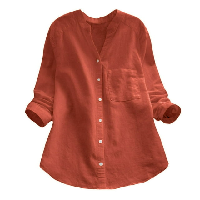Button Down Shirts for Women Cotton Linen Long Sleeve Casual Loose Fit Work Tops Blouse