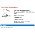 thumbnail image 2 of Front Right Window Regulator - Compatible with 2001 - 2006 GMC Sierra 3500 2002 2003 2004 2005, 2 of 2