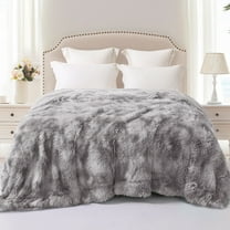 Exclusivo Mezcla Fuzzy Faux Fur Bed Blanket Queen Size, Reversible Shaggy Sherpa Fleece Blankets,Fluffy Plush Warm Throws for Couch, Bed, 90X90 Inches, Gradient Grey