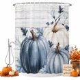 thumbnail image 2 of Navy Blue Pumpkin Fall Shower Curtains for Bathroom, Thanksgiving Botanical Wooden Waterproof Fabric Shower Curtain, Decorative Bathroom Curtain for Bathtub, 72"x72", No Hooks Included, 2 of 9