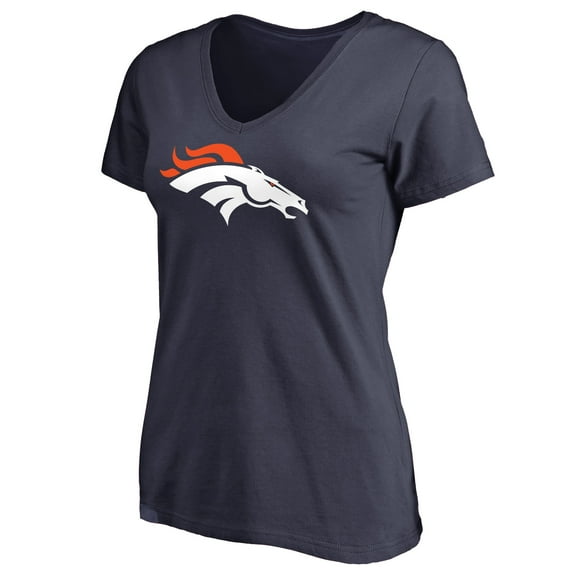 Women's Pro Line Navy Denver Broncos Primary Team Logo 2 V-Neck Fit T-Shirt