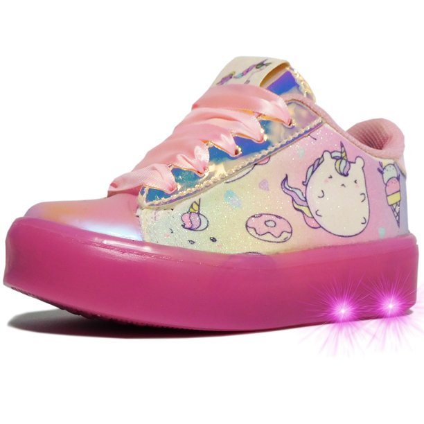 Tenis Unicornio Niñas Luces Led Casual Rosa Glitter Be Hype Candy / Luces Led Impacto Talon / Urbano-Deportivo Niñas