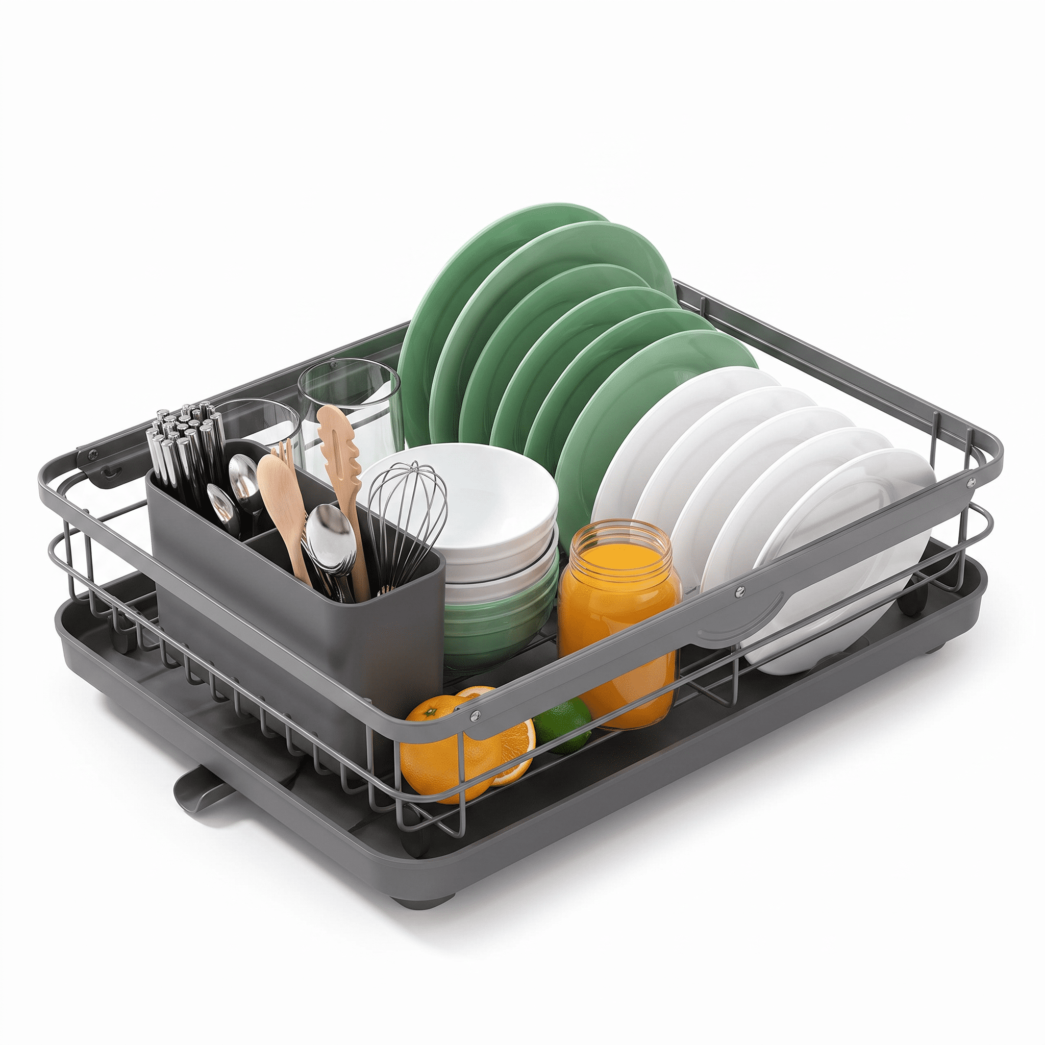 Dish Drying Rack for Kitchen Counter, Stainless Steel Sink Organization and Storage Essentials with Cutlery Holder, Home and Appartment Decor, 12.2"W x 15.7"~23"L