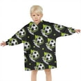 thumbnail image 3 of Black Soccer Balls with Green Elements Pattern Blanket Hoodies for Kids 6-13YR Oversize Wearable Blanket Hoodies for Boys Girls Teens, 3 of 7
