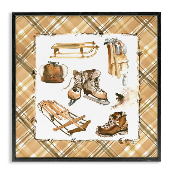 Stupell Industries Plaid Winter Sports Sports Painting Black Framed Art Print Wall Art, 12 x 12