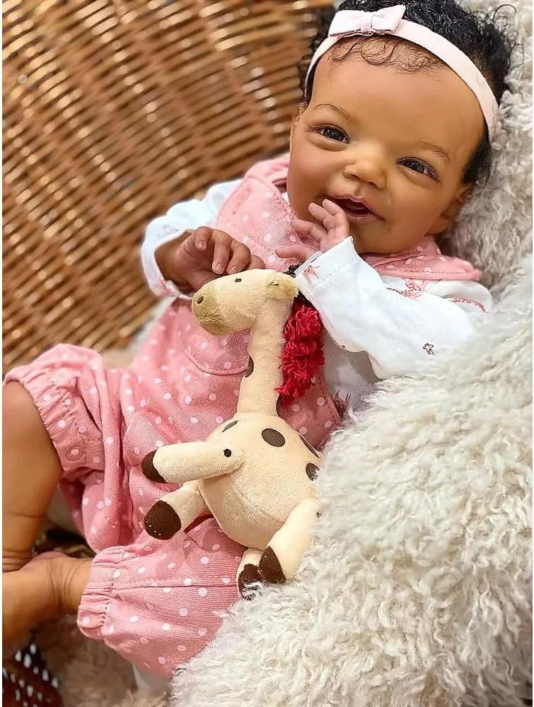 20" African American Silicone Reborn Baby Doll Black Newborn Girl - Washable Silicone Reborn Babies Biracial Skin, Mix Race Realistic Infant Gift for Kids
