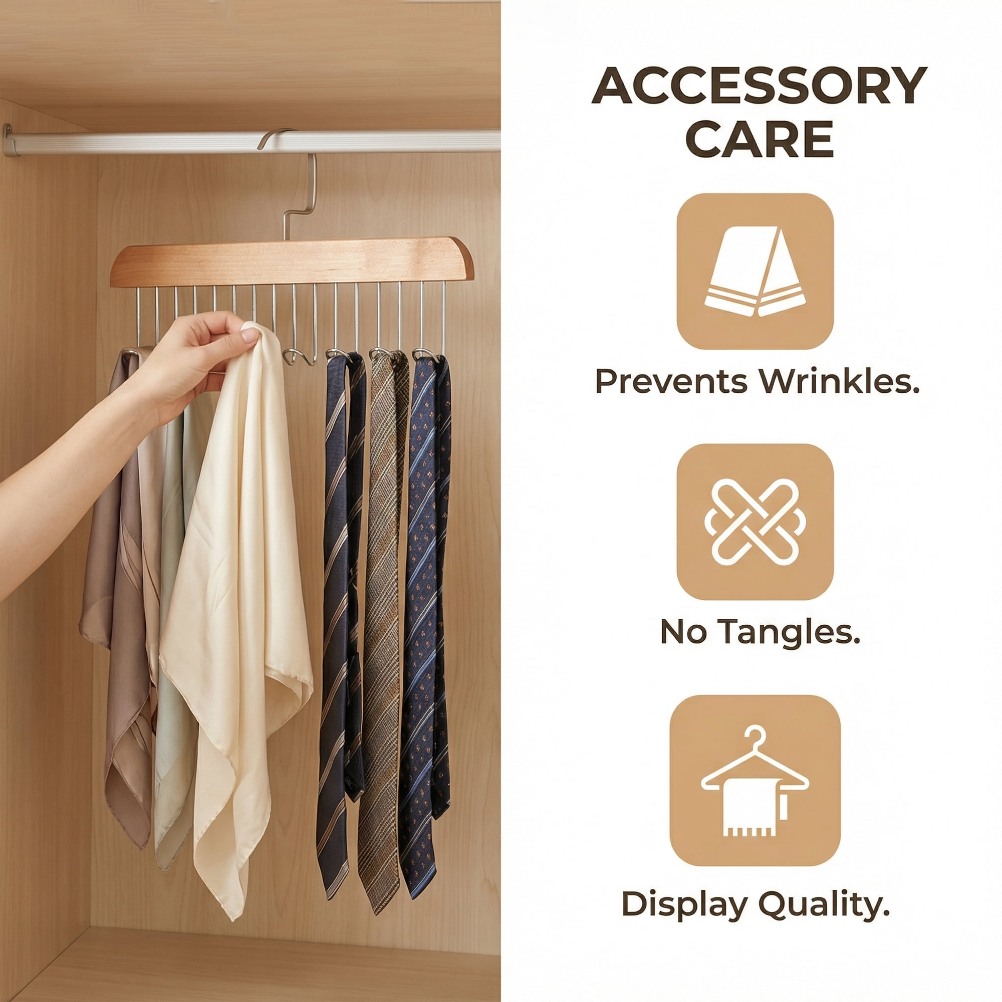 Unique Bargains 2Pcs Bra Wood Tank Top Hangers With 8 Hooks Natural 11x7.1x0.5in