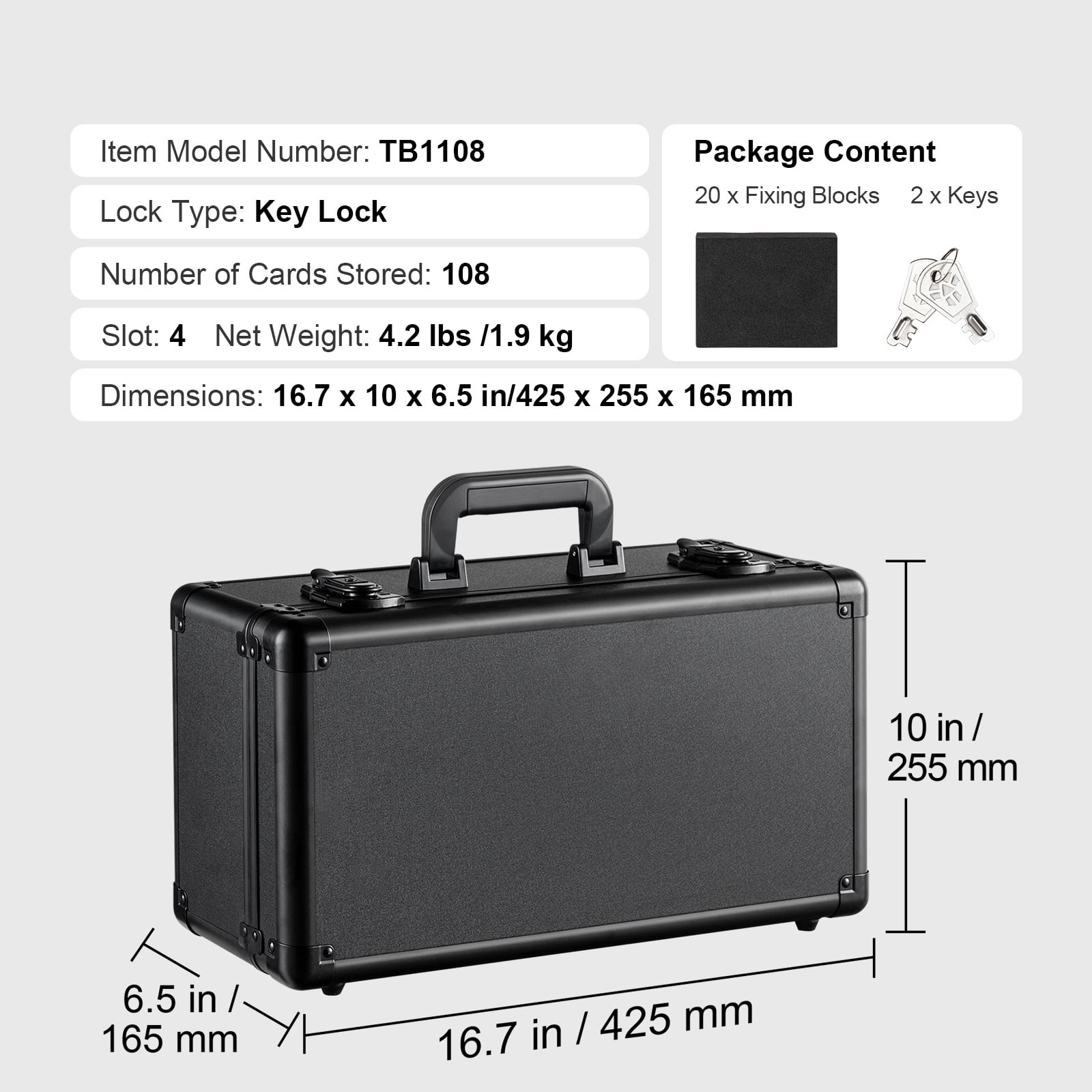 KFFKFF Card Organizer Box, 4 Compartments, Lockable Collectible Card Case with Adjustable Foam Dividers, Fits 108 PSA, 76 BGS, 84 SGC, 388 Top Loaders, or Over 999 Ungraded Cards