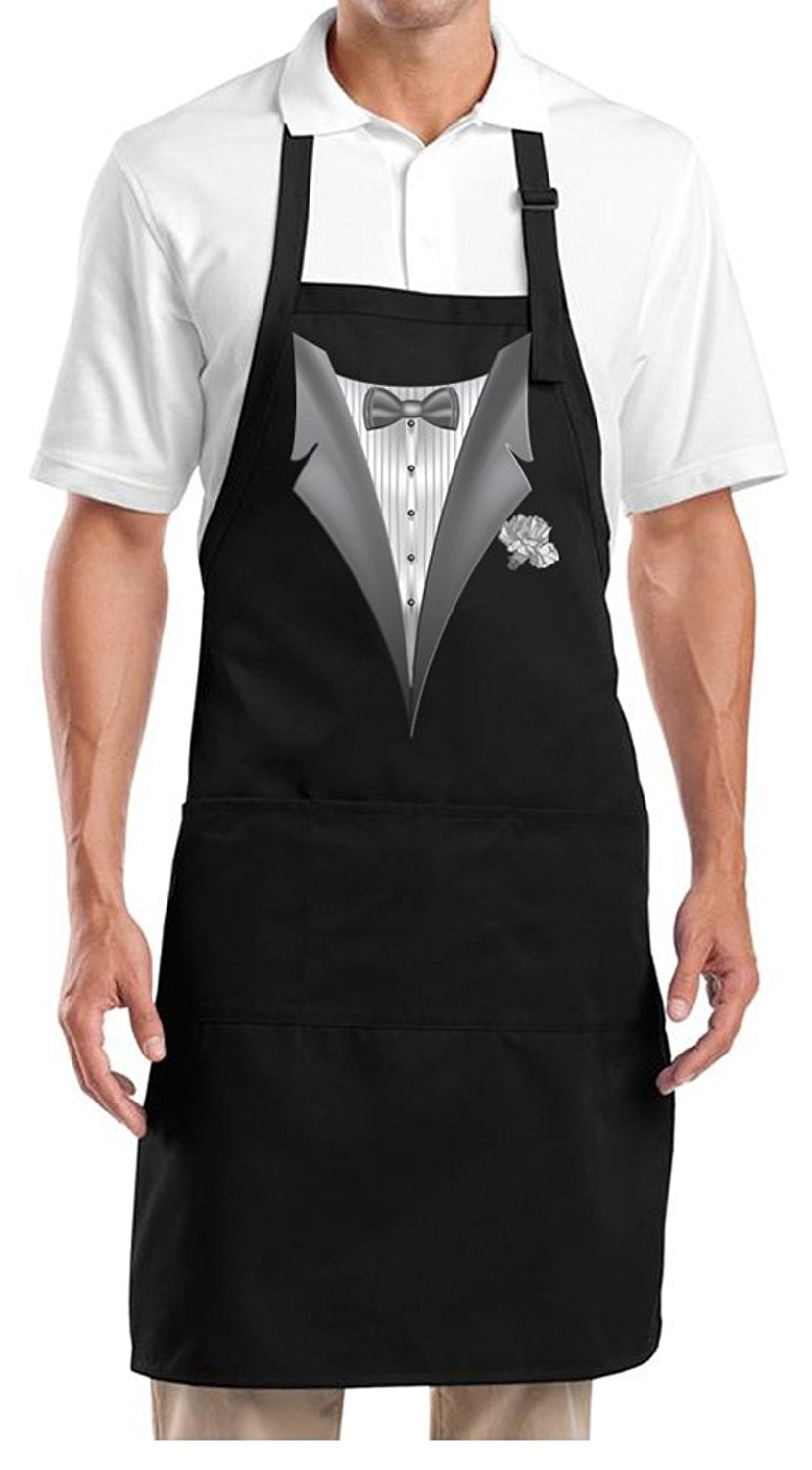 Men's Formal Tuxedo with White Flower BBQ Apron Black