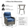 thumbnail image 2 of Planntonneo Outdoor Patio Swivel Rocker Chairs Set of 2 with 6-Inch Thick Cushion and Rattan Table, 3pcs Wicker Patio Conversation Set for Porch Balcony Deck, Grey/Blue, 2 of 10