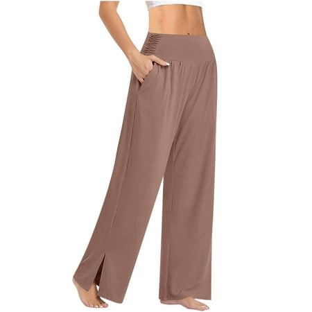 

Dadaria Wide Leg Pants for Women High Waist Plus Size Sport Yoga Pants Solid Mid High Waist Active with Pockets Solid Loose Pants Khaki XXL Female