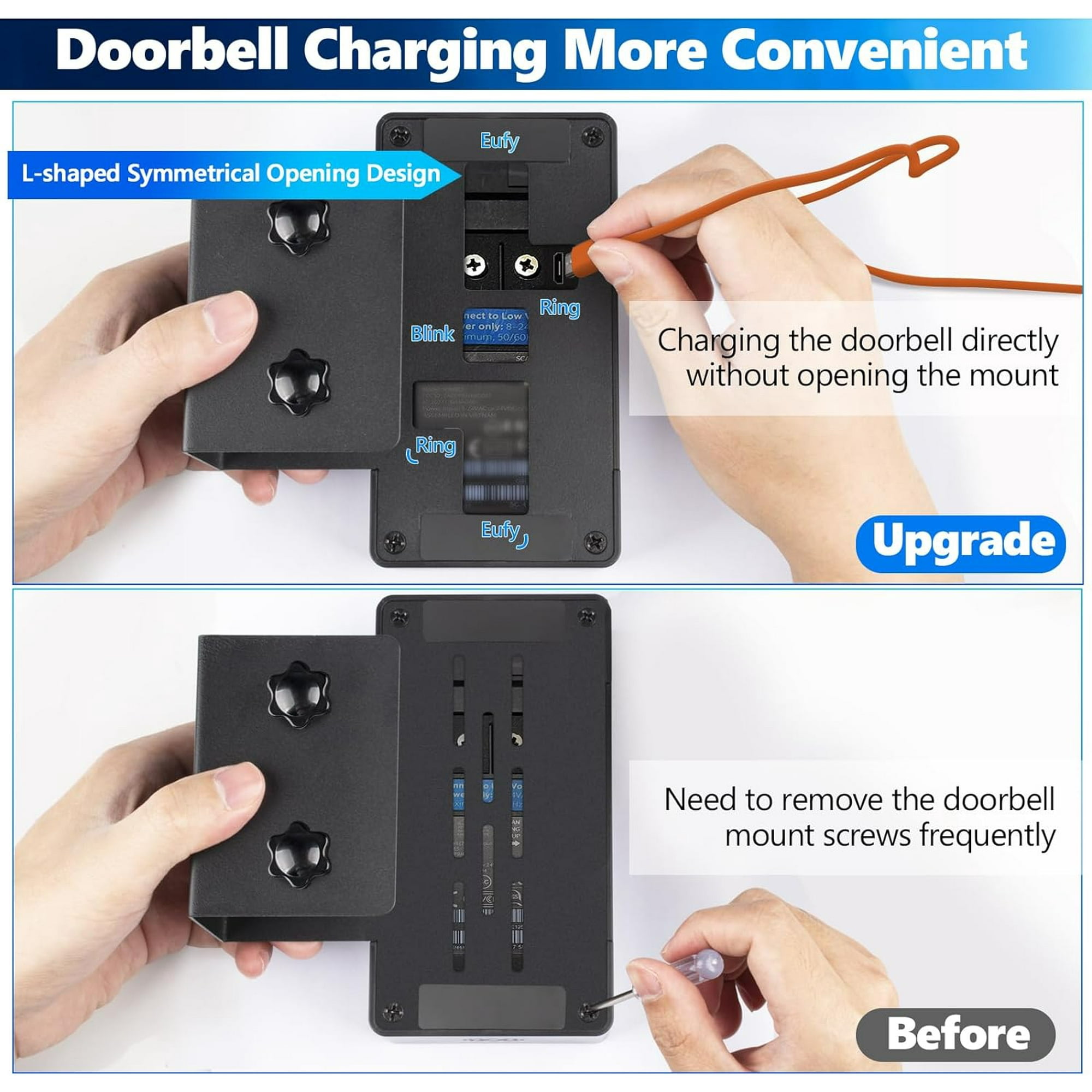 Black Doorbell Mount for Ring/Flash/Eufy Wireless Video Doorbell