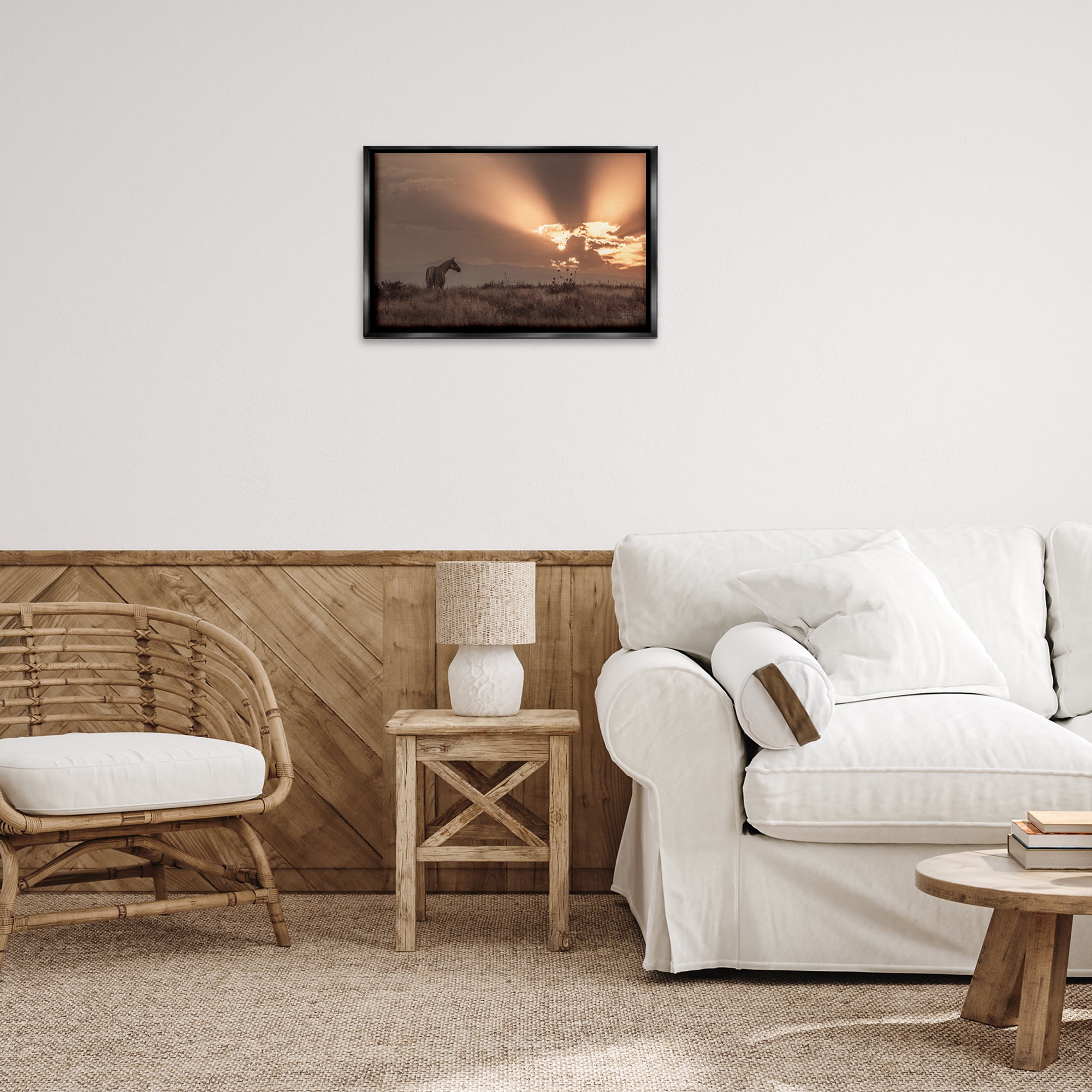 Stupell Industries Faded Sunset with Horse Landscape & Nature Photography Black Floater Framed Canvas Art Print Wall Art, 25 x 17