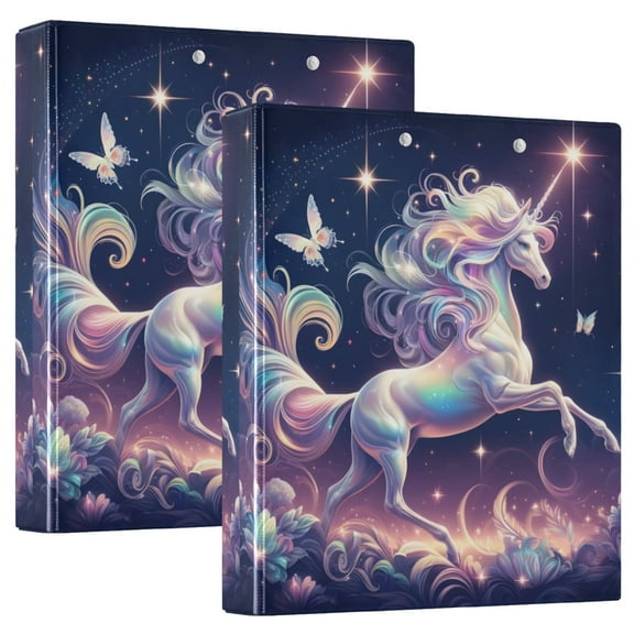 Unicorn Stars Butterflies Flower Hardcover 3 Ring Binder 1.5” Round Rings Binder Organizer Letter Size Paper Pockets School Office Supplies