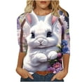 thumbnail image 2 of EGNMCR Easter Print Shirts T-Shirts Graphiques pour Femmes T-Shirts Décontractés Mode Imprimé Manches 3/4 Col Rond Blouse Froncée T-Shirts pour Femmes, 2 of 5