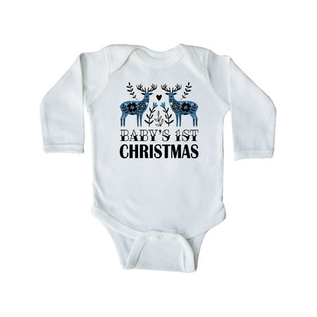 

Inktastic Babys First Christmas Scandinavian Reindeer Gift Baby Boy or Baby Girl Long Sleeve Bodysuit