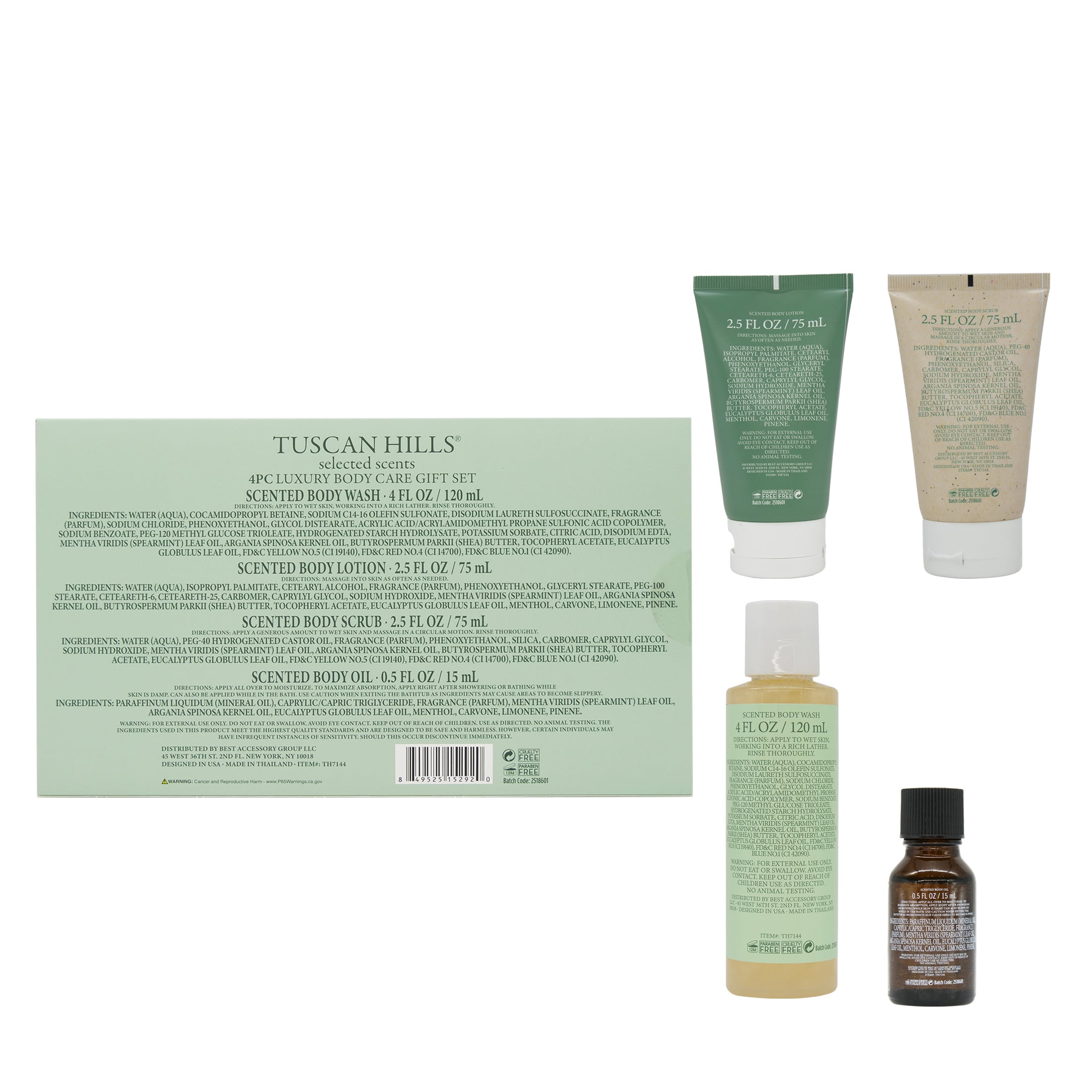 Tuscan Hills Luxury Body Care Gift Set, Spearmint & Argon Oil Scent, 4 Piece