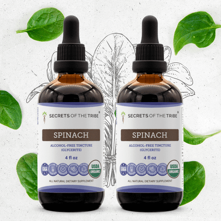 Secrets Of The Tribe Spinach Organic Dietary Supplement, Natural Herbal Tincture for Nutritional Support, Certified Organic Spinach Flakes (Spinacia oleracea) Dried Leaf, Alcohol-Free Extract, 2x4 oz