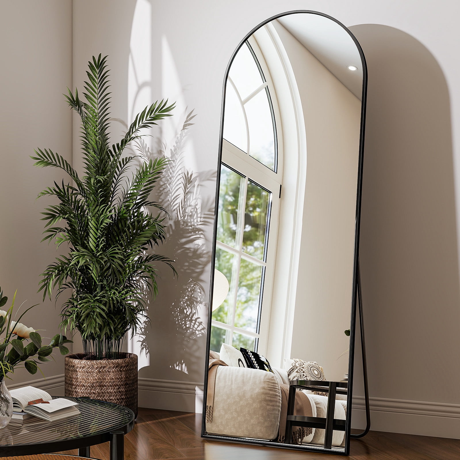 Cenovo 59"x 16" Arched Full Length Mirror Full Body Floor Mirrors, Black