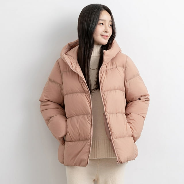 YAYA Women's Fashion Down Jacket Hooded Winter Coat Two-way Zip Down Jacket