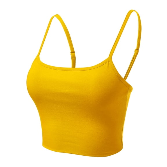 FashionMille Women Basic Casual Yoga Workout Adjustable Spaghetti Strap Cami Crop Top Shirt