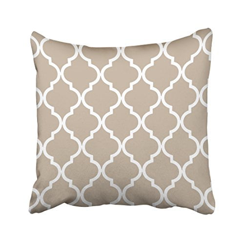 RYLABLUE Decorative Tan and White Moroccan Quatrefoil Design Throw Pillow Classic Stripes Pattern For Decoration Pillow Case Zipper Pillow Cover Brief Design Pillowcase Size 20x20 inches