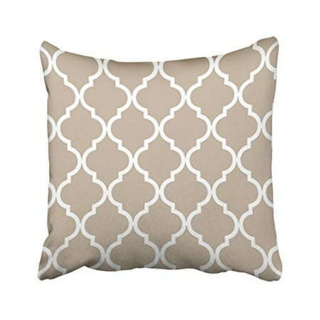 Pillows And Throws - WinHome Decorative Tan and White Moroccan Quatrefoil Design Throw Pillow Classic Stripes Pattern For Decoration Pillow Case Zipper Pillow Cover Brief Design Pillowcase Size 18x18 inches