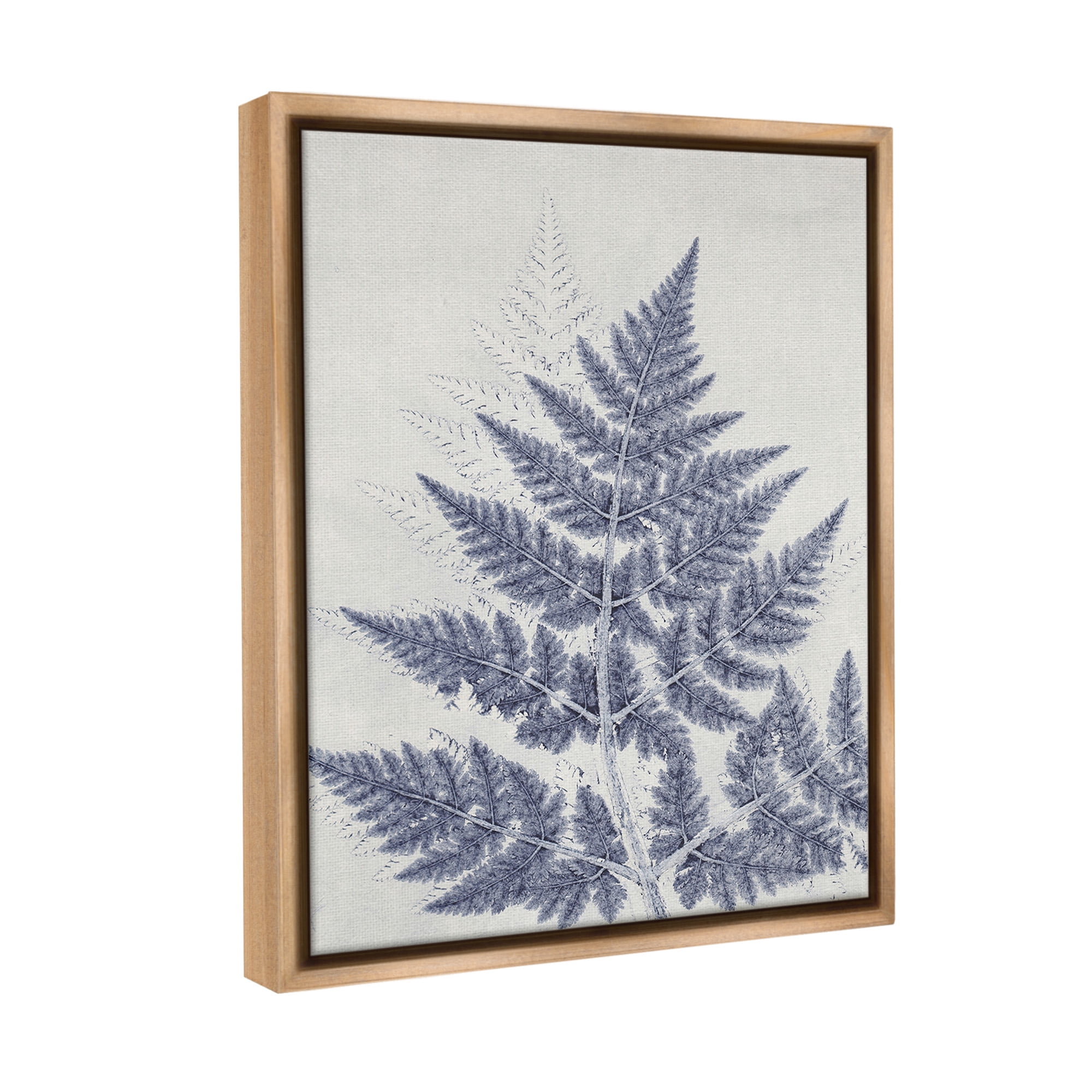 Stupell Industries Blue Fern Imprint Botanical & Floral Painting Brown Floater Framed Canvas Art Print Wall Art, 17 x 21