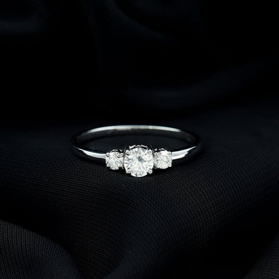 Spot Jewelry 1.90 Ct Round Cut Anniversary Ring for Women - 14K Silver Engagement Rings - Three Stone 4 Prong Dainty Rings - Diamond Ring for Birthday Gift - Special Occasion Ring for Women
