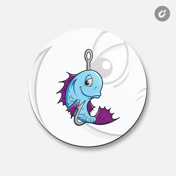 Fish On A Hook Animal | 4'' X 4'' Round Decorative Magnet