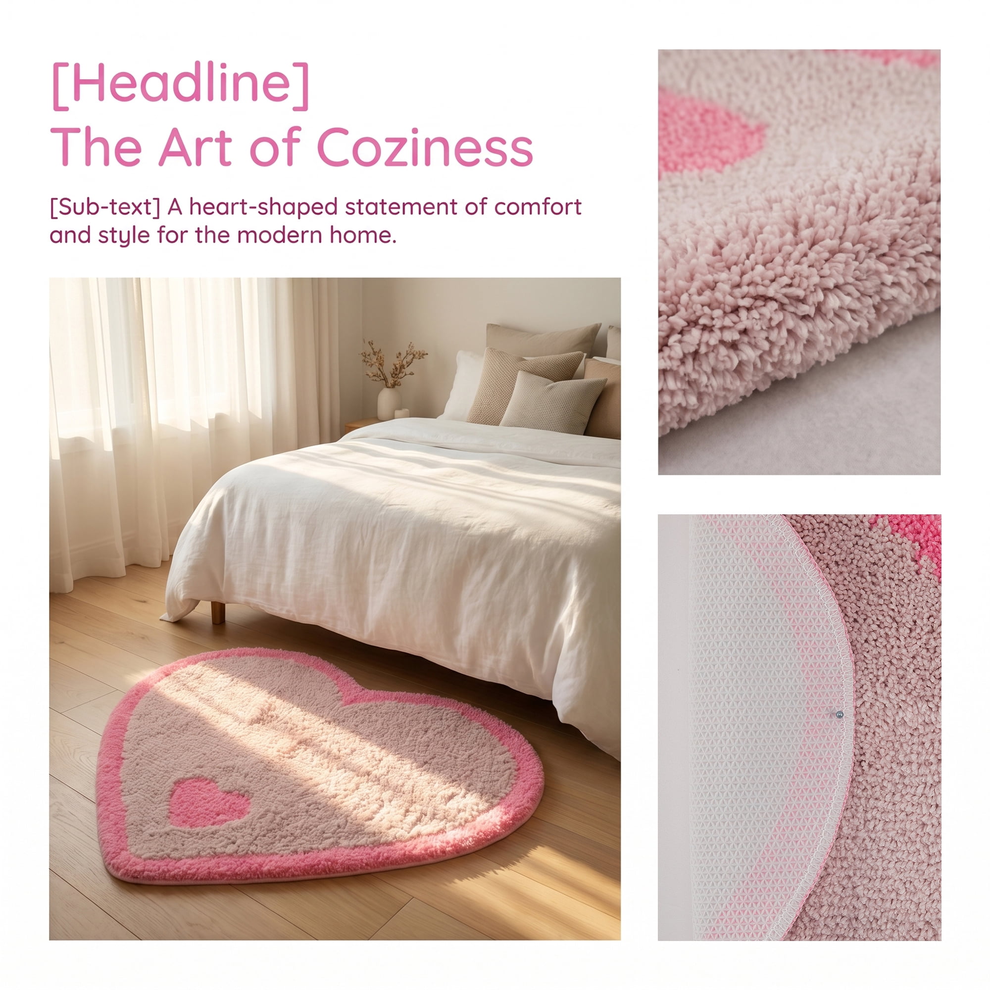 Unique Bargains Small Heart Rug Non-Slip Soft Shaggy Faux Fur Area Rug 19" x 16" Pink