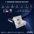 thumbnail image 2 of LUXRITE 1" LED Trimless Spotlight with Nickel Trim 10W, 850LM 5CCT 60 Dimmable Push-n-Lock CRI90 Damp & IC Rated 4 Pack, 2 of 7