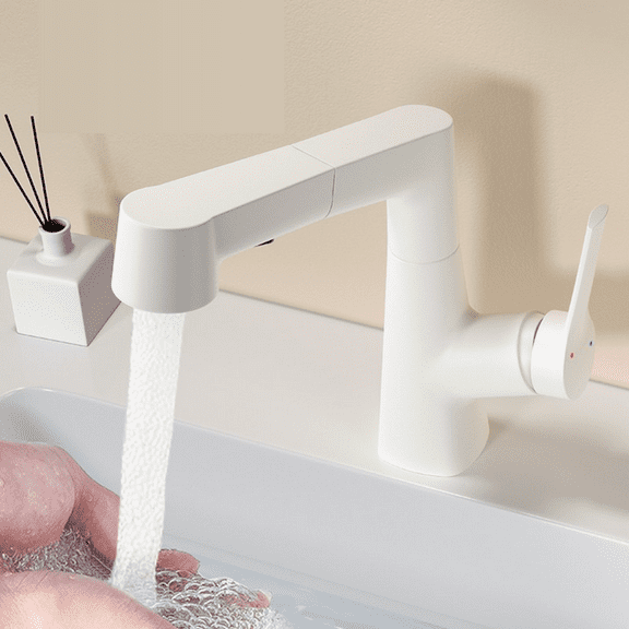 FTCBJJA Kitchen Faucet for Washbasin, Multi-Functional Pull-Out and Liftable Faucet, 2Ft 1/2in Water Inlet Pipe and Copper Alloy Base for Lavatory Room Tub, Utility Sink, Camping Sink, White