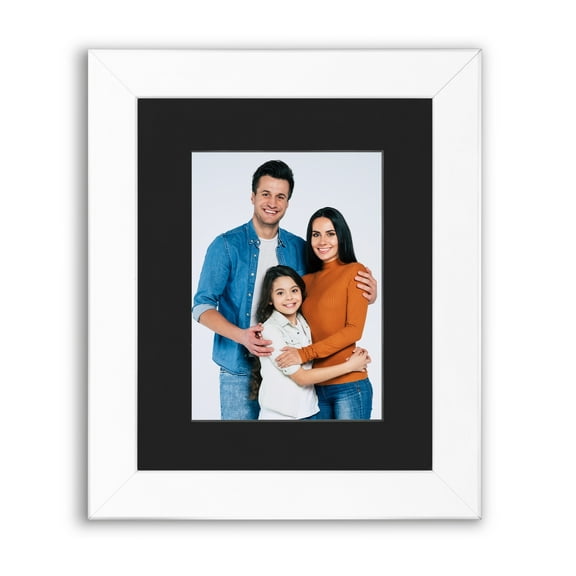 8x10 1.25" White Wood Picture Frame, Displays 5x7 Photo with Black Mat