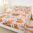 thumbnail image 4 of Erosebridal Cartoon Monstera Leaf Full Size Sheets,Brown Capybara Rodent Animal Rustic Flowers Bed Sheets For Kids Girls 4-Piece, 4 of 6