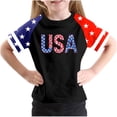 thumbnail image 1 of T-Shirt à Manches Courtes pour la Fête de l'Indépendance pour Garçons et Filles Tout-Petits, Mélange Doux de Polyester-Spandex, Col Rond, Imprimé Coloré, Port Toutes Saisons, Lavable à la Main, 1 of 3