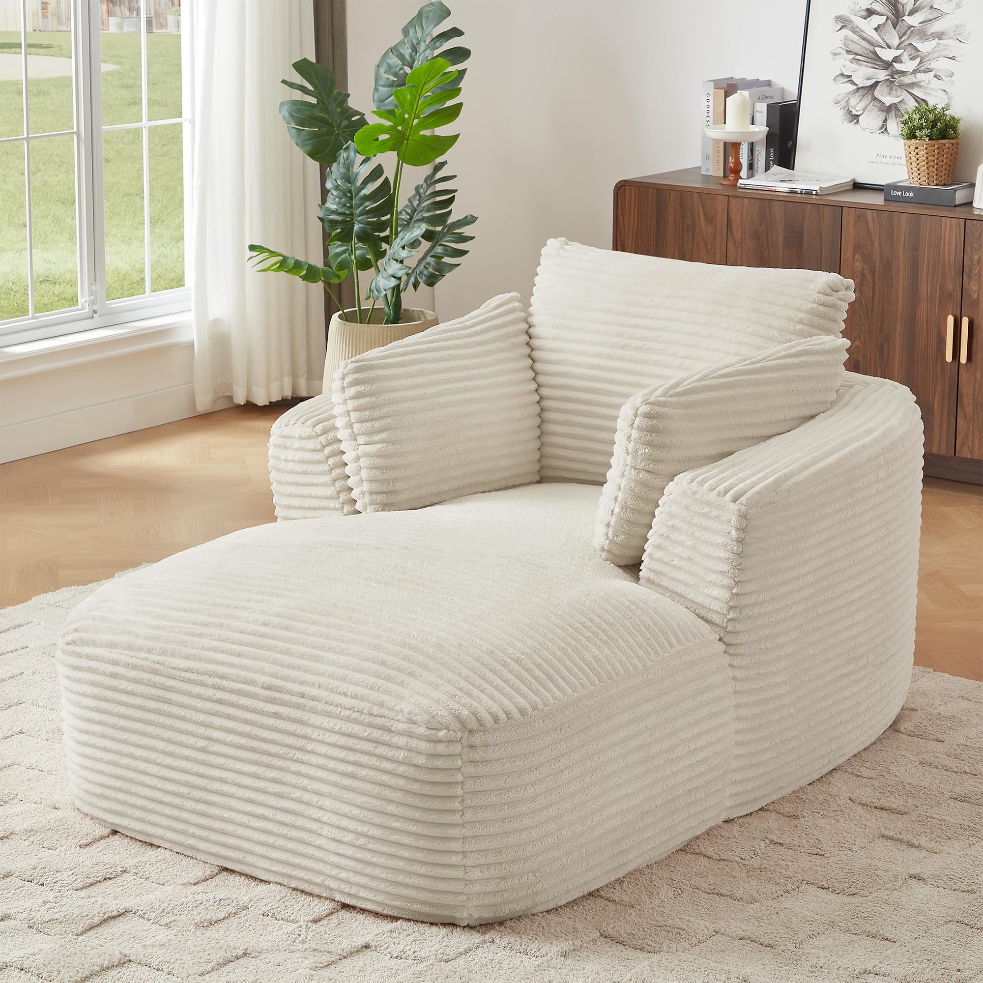 Aukfa Oversized Chaise Lounge Chair Indoor with Cup Holder & Side