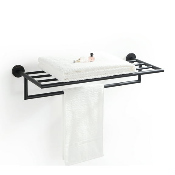BUVELOT Black Towel Racks for Bathroom Wall Mounted, Towel Shelf, Wall Mounted and Modern Hotel Style with Towel Bar 25.75 Inch, 077100-MB Leo Series, Matte Black