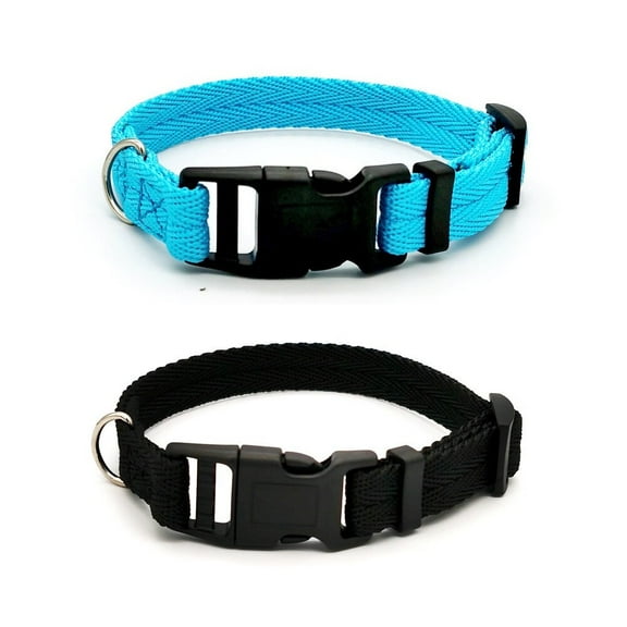 2x Cat/Dog Collar Set Plastic Buckle Metal Ring Strong Nylon Fabric 9"-12" Circ.