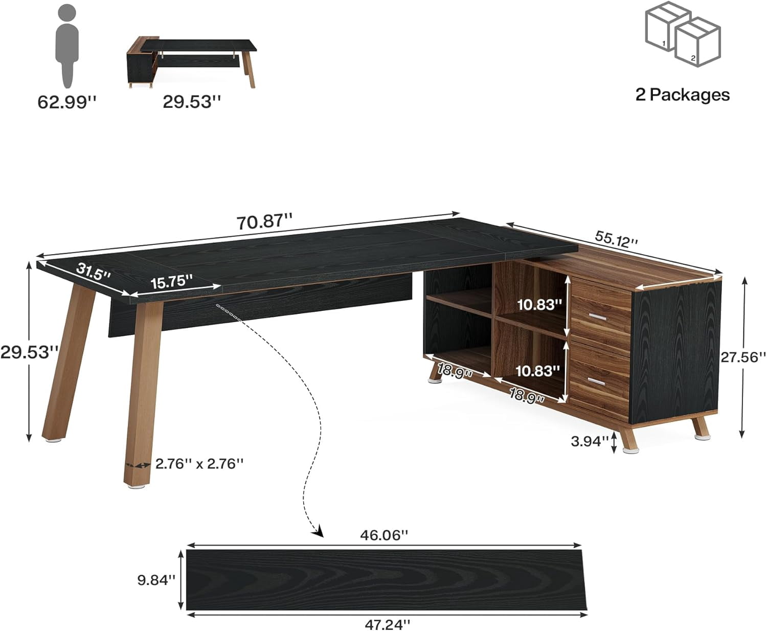 Tribesigns 71-Inch Executive Desk, L-Shaped Desk with 55-Inch Cabinet