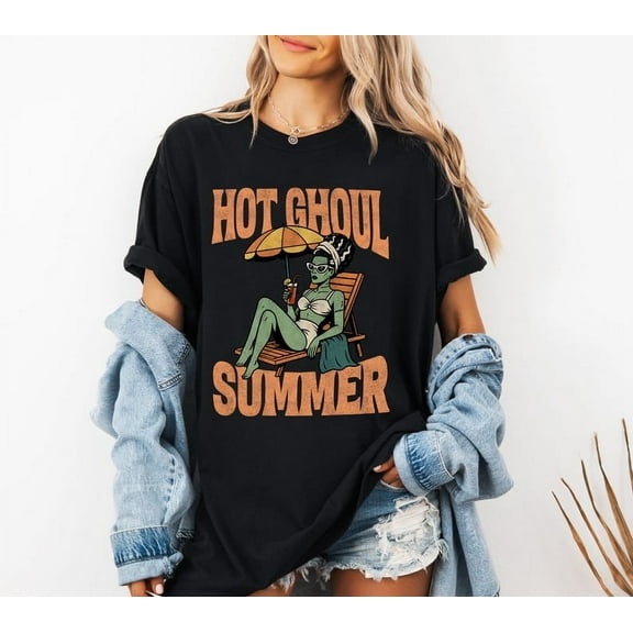 Hot Ghoul Summer Tshirt | Summerween Shirt, Beach Goth, Funny Spooky Season Tee, Gothic Beachwear, Gift for Halloween & Horror Lovers