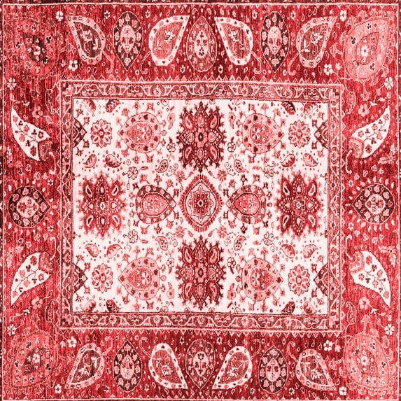 Ahgly Company Indoor Square Abstract Red Modern Area Rugs, 7' Square